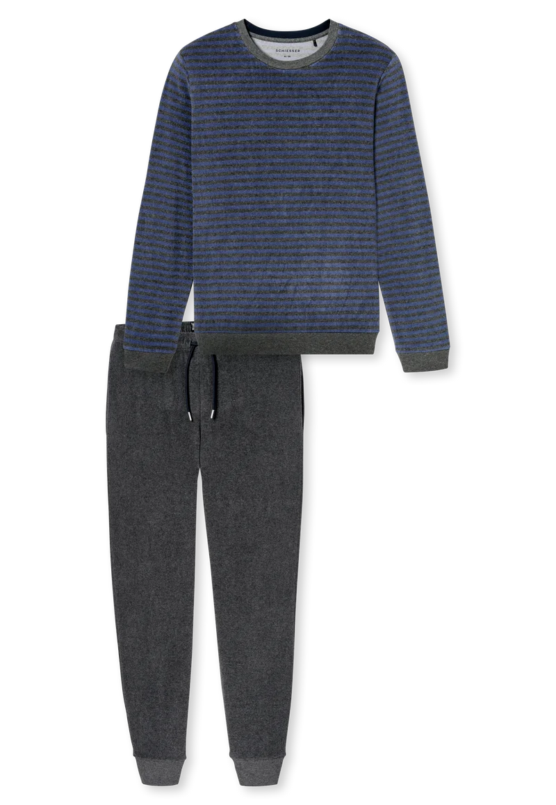 Schlafanzug mit Bündchen Blau/Grau gestreift - Casual Nightwear