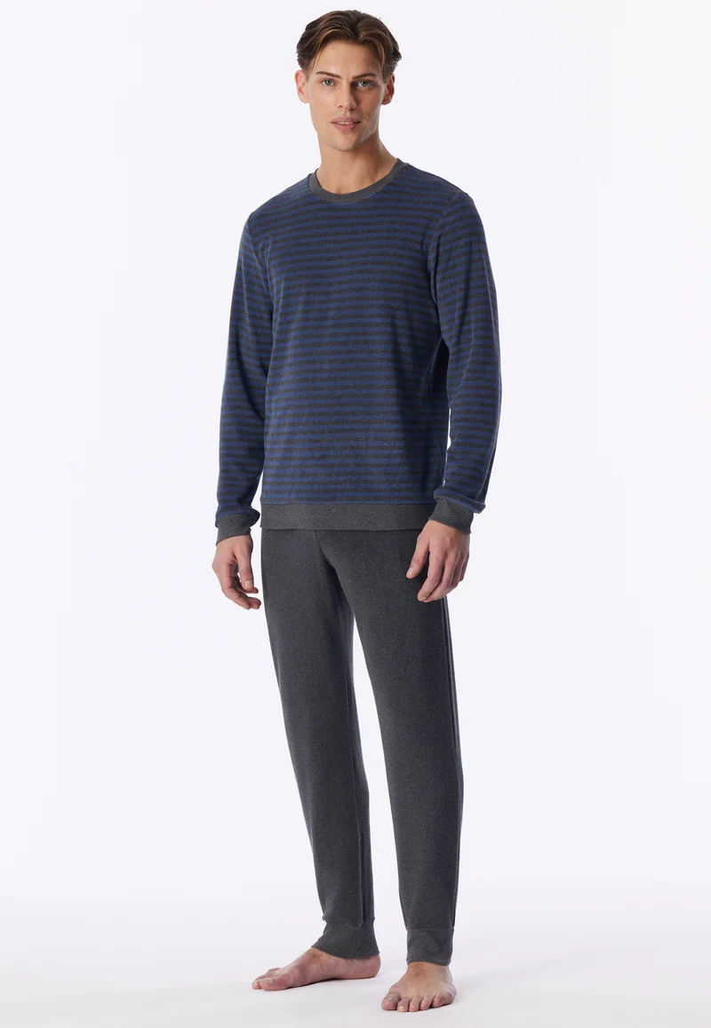 Schlafanzug mit Bündchen Blau/Grau gestreift - Casual Nightwear
