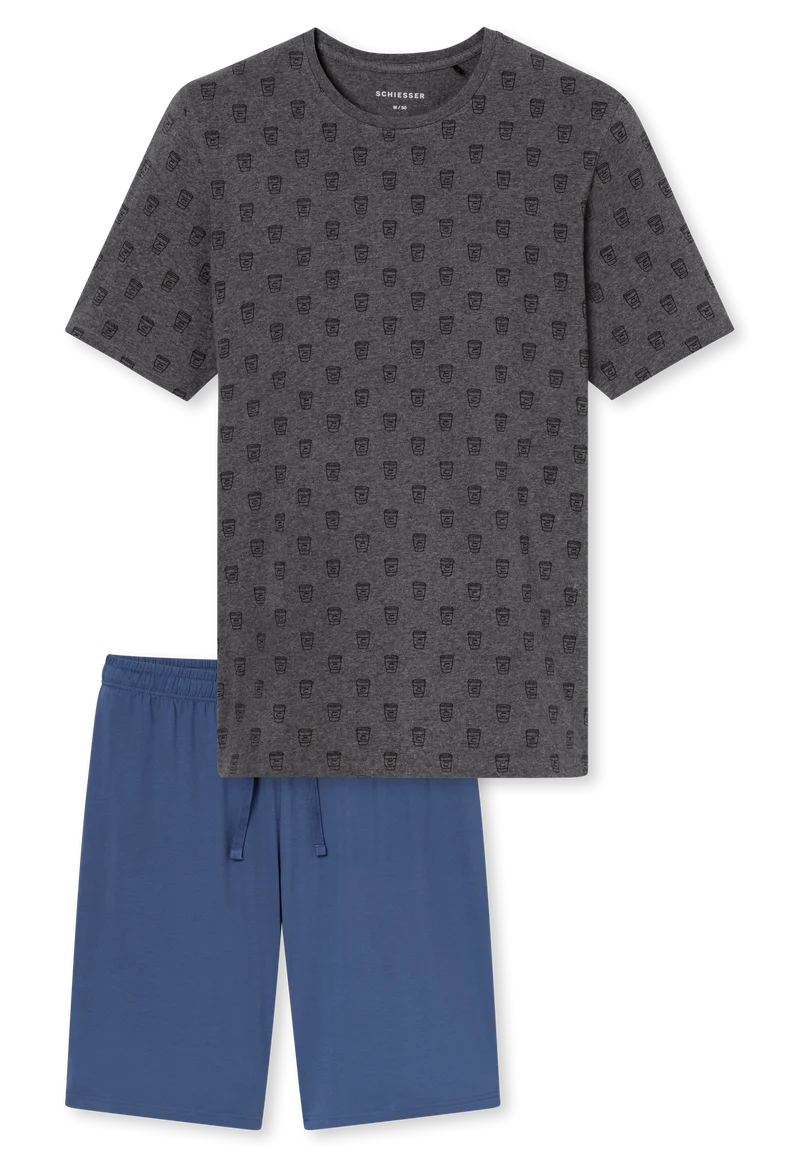 Schlafanzug kurz Blau/Grau gemustert - 95/5