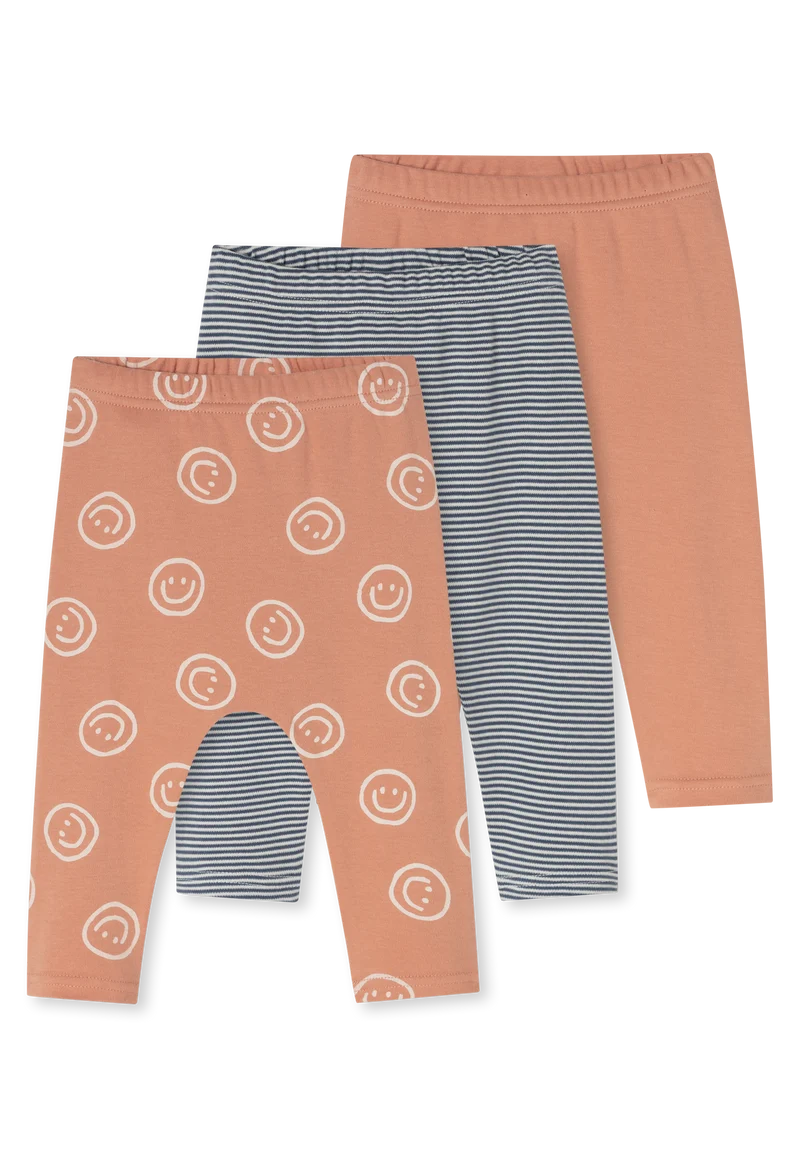 Hose lang Feinripp 3er-Pack Orange/Grau gemustert - Baby