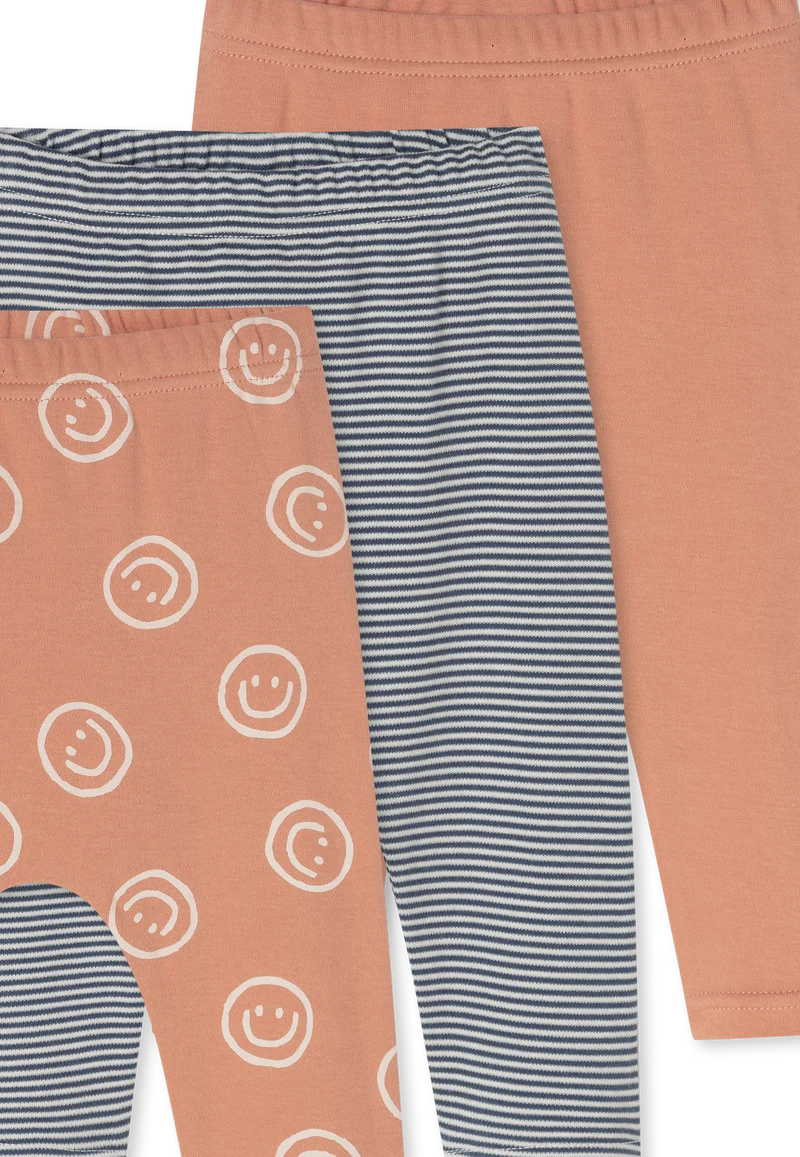 Hose lang Feinripp 3er-Pack Orange/Grau gemustert - Baby