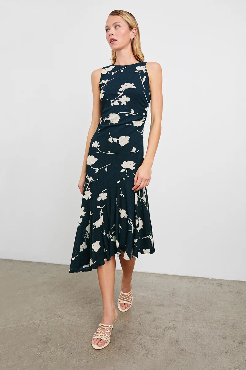 Robe midi drapée avec imprimé de roses Daija