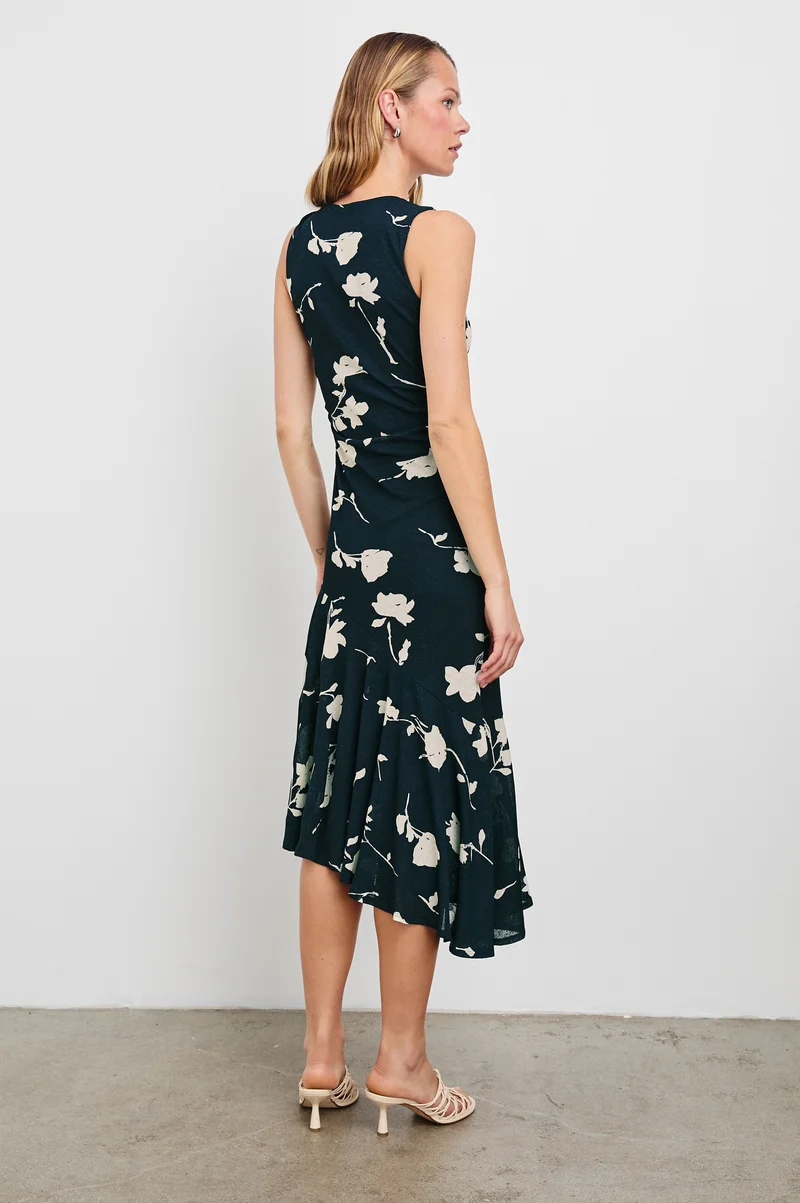 Robe midi drapée avec imprimé de roses Daija