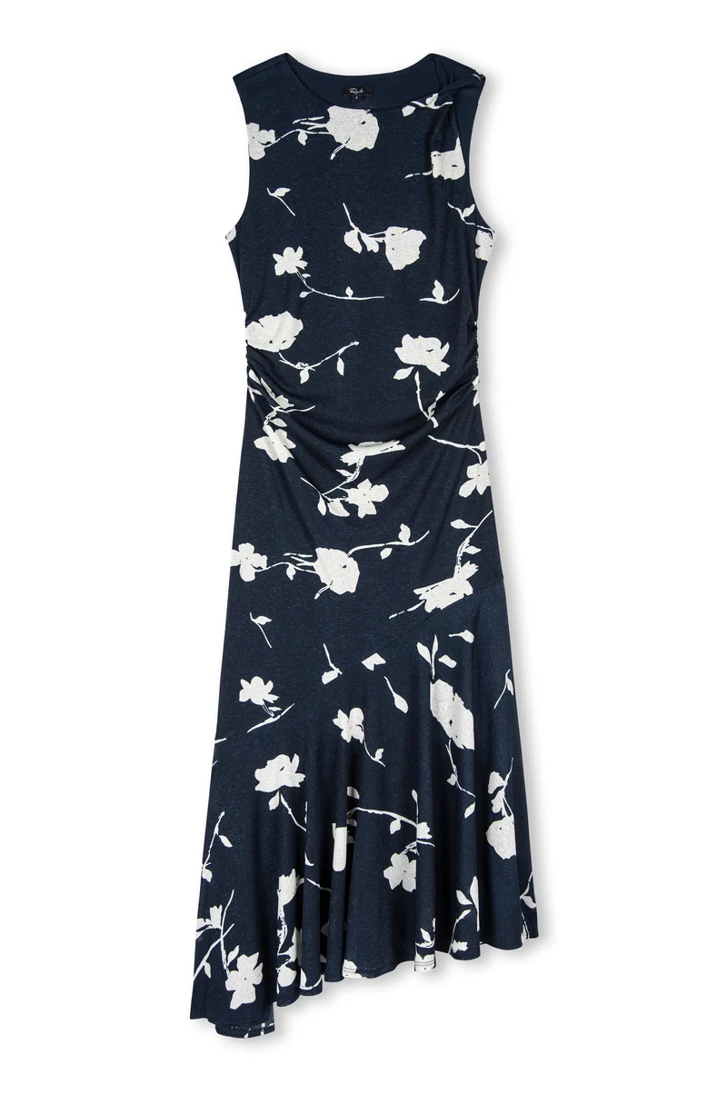 Robe midi drapée avec imprimé de roses Daija