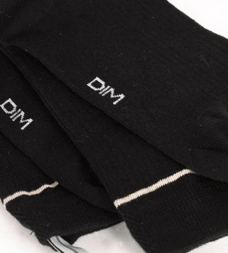 Chaussettes unisexe en coton côtelé Noir avec ligne Crème Dim Icons