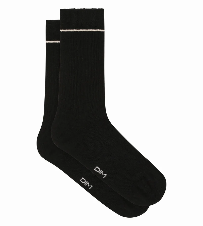 Chaussettes unisexe en coton côtelé Noir avec ligne Crème Dim Icons