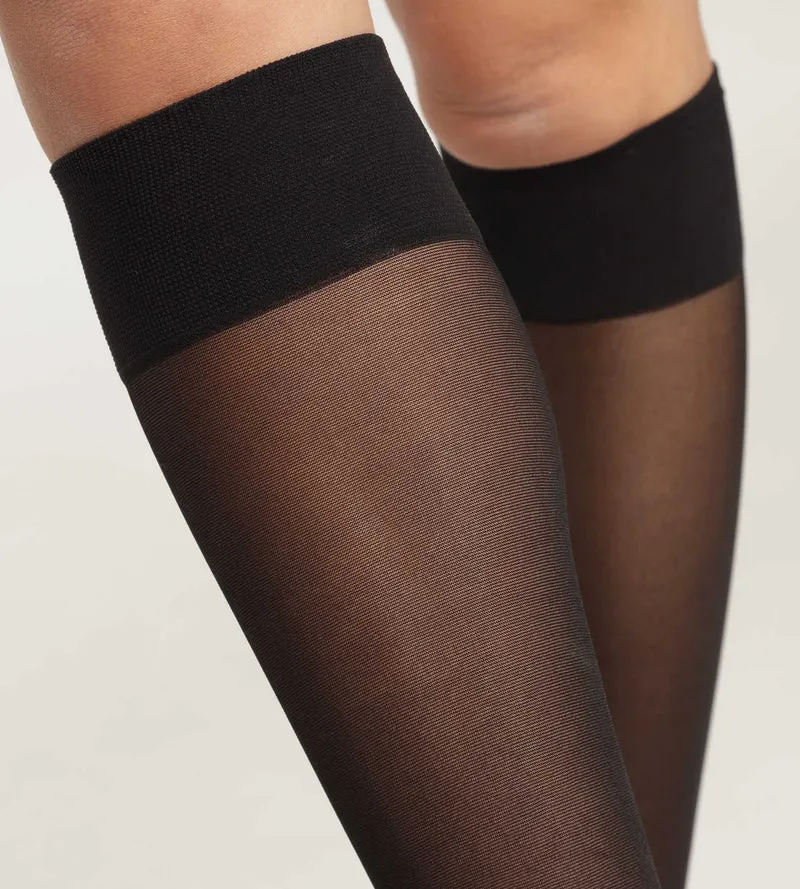 Mi-bas femme en voile transparent Noir avec trait contrasté Dim Style