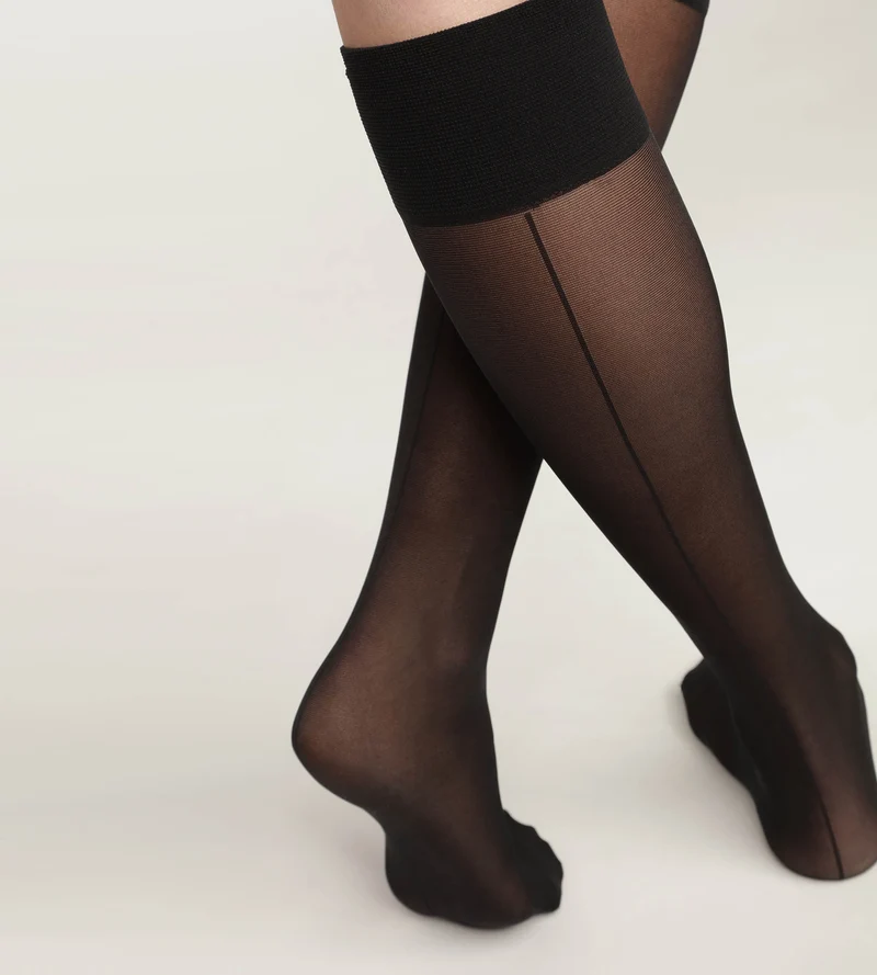 Mi-bas femme en voile transparent Noir avec trait contrasté Dim Style