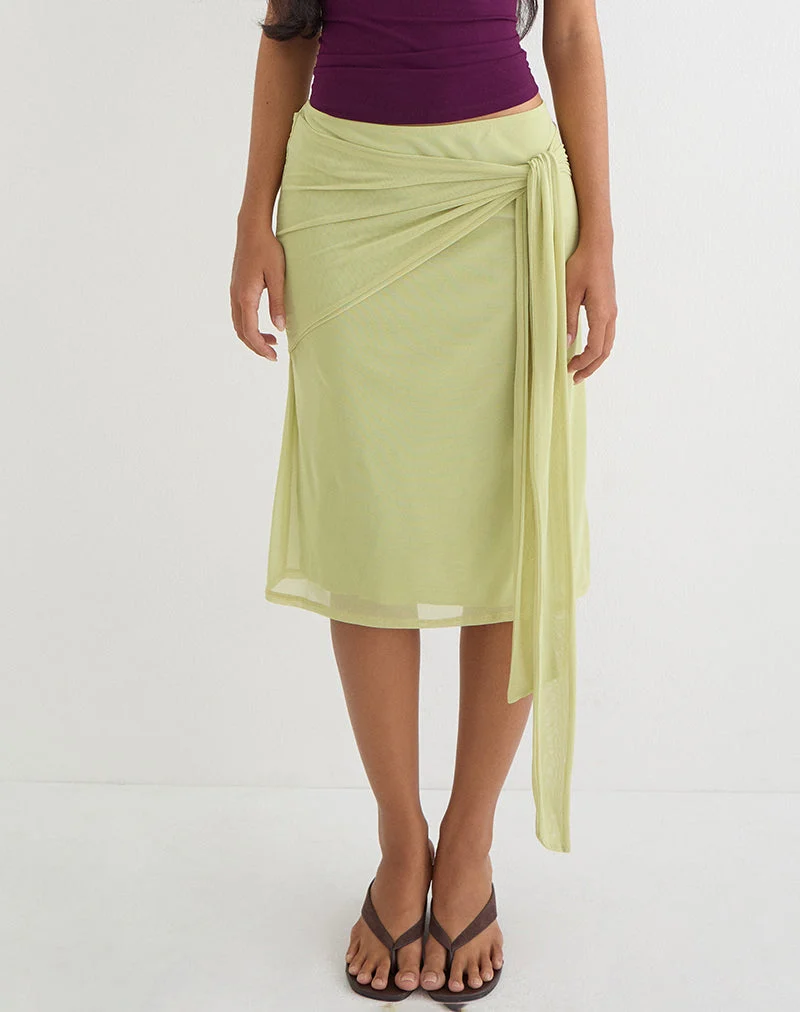 Jupe mi-longue Meidina en maille couleur pistache