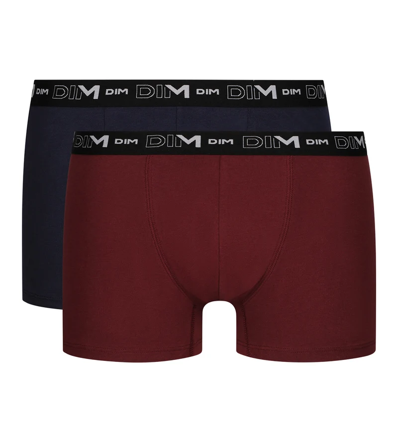 Lot de 2 Boxers homme Rouge Bleu ceinture contrastée Dim Coton Stretch