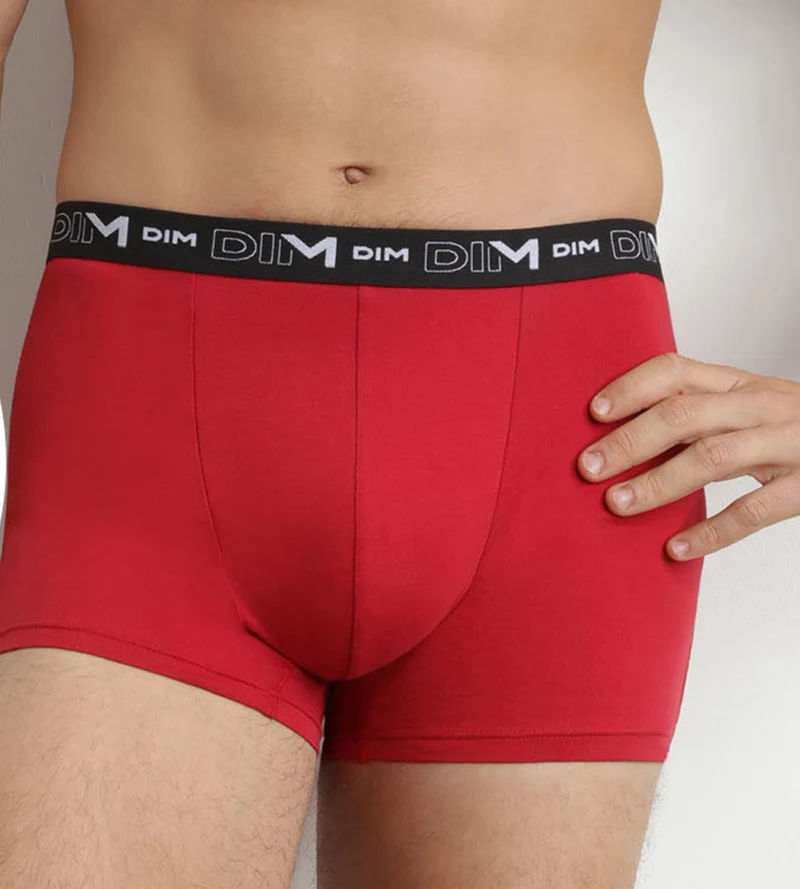 Lot de 2 Boxers homme Gris Rouge ceinture contrastée Dim Coton Stretch