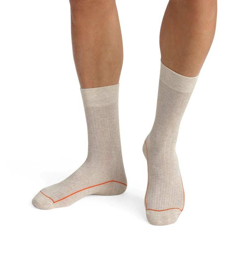 Chaussettes homme en coton côtelé Beige à liseré coloré Dim Mode