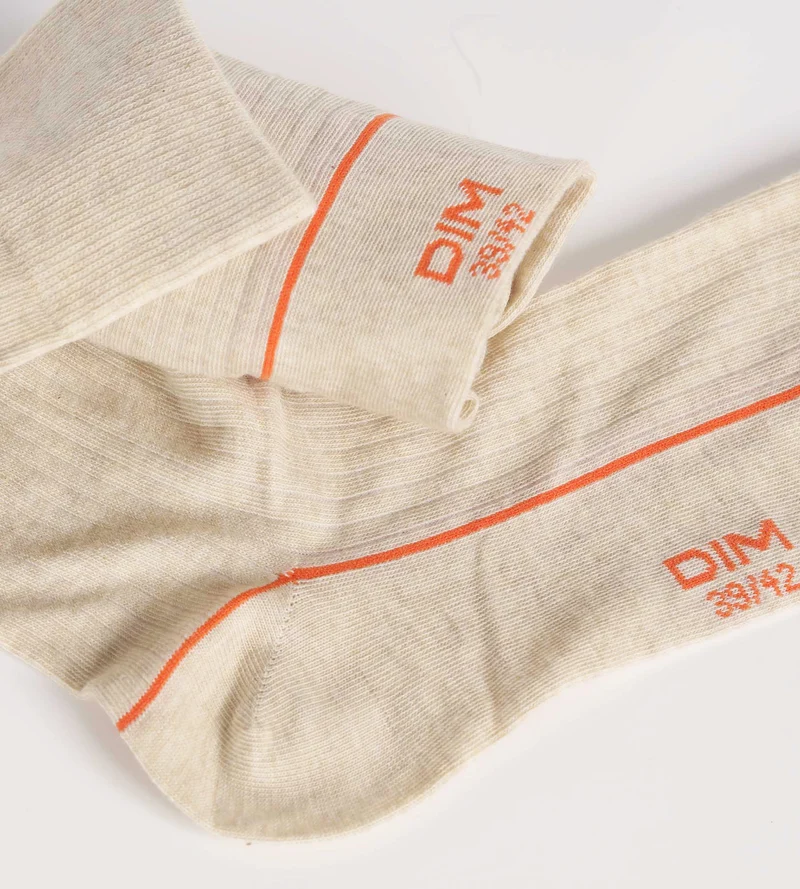 Chaussettes homme en coton côtelé Beige à liseré coloré Dim Mode