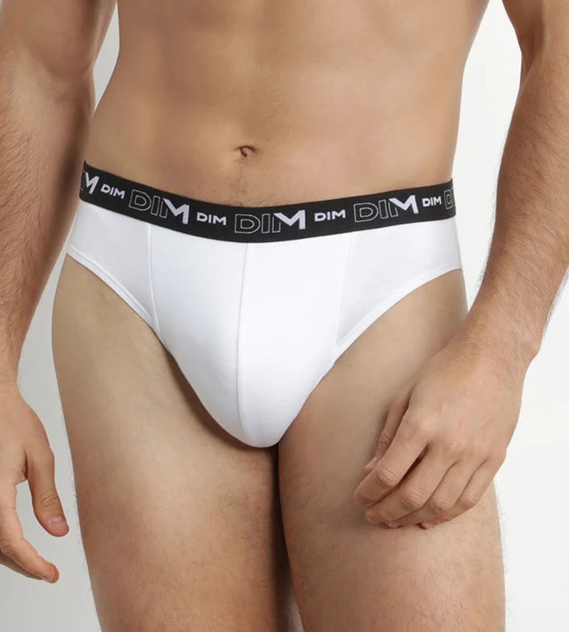 Lot de 2 slips homme Blanc Gris ceinture contrastée Dim Coton Stretch