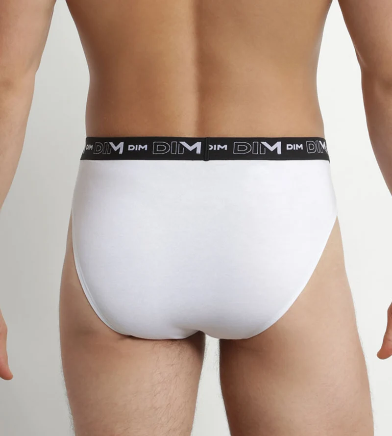 Lot de 2 slips homme Blanc Gris ceinture contrastée Dim Coton Stretch