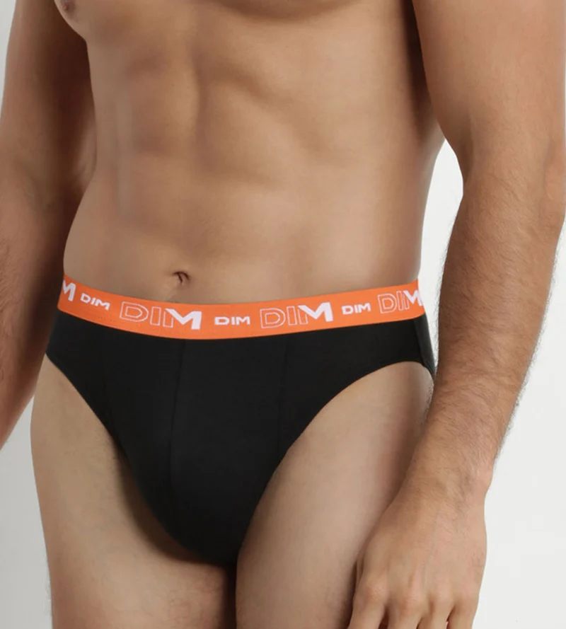 Lot de 3 slips homme Noir à ceinture Orange Vert Dim Coton Stretch