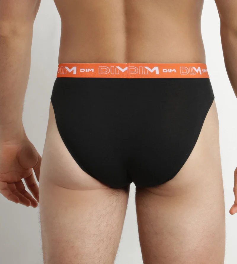 Lot de 3 slips homme Noir à ceinture Orange Vert Dim Coton Stretch