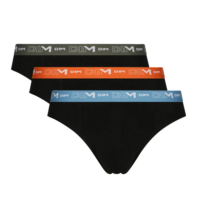 Lot de 3 slips homme Noir à ceinture Orange Vert Dim Coton Stretch