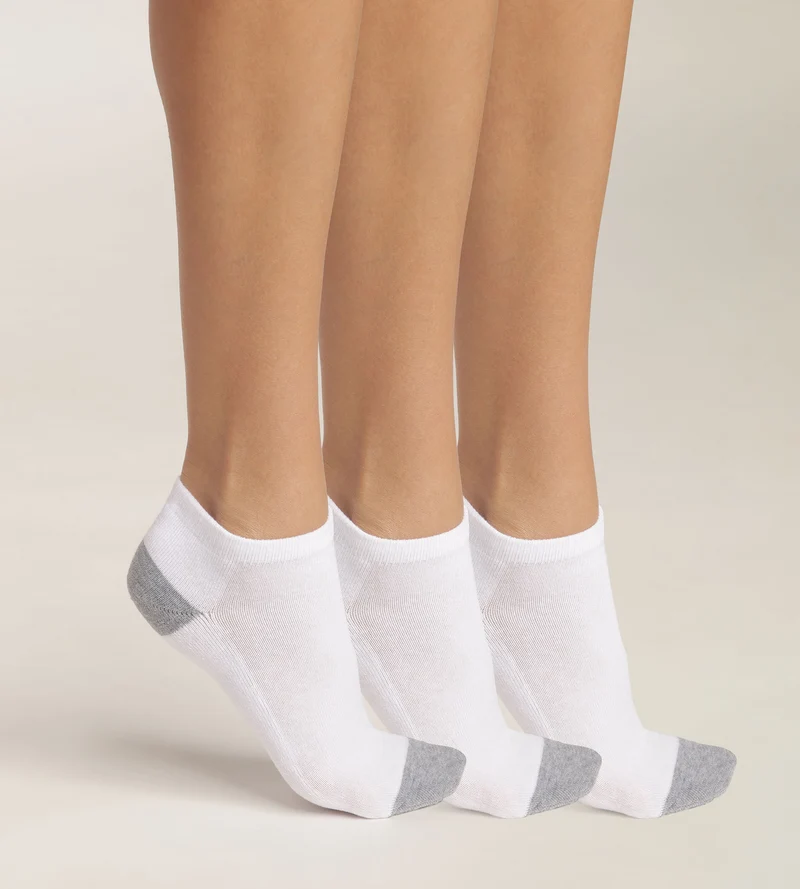 Lot de 3 paires de socquettes femme en coton Blanc Gris EcoDim Sport