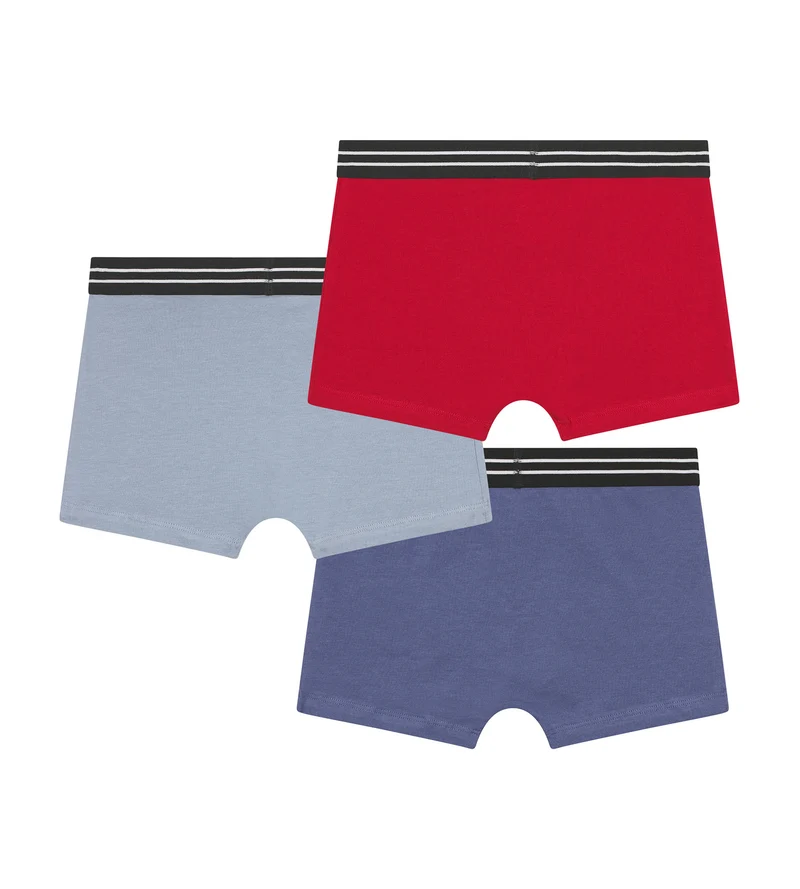 Lot de 3 boxers garçon en coton stretch Rouge Carmin Bleu Ecodim