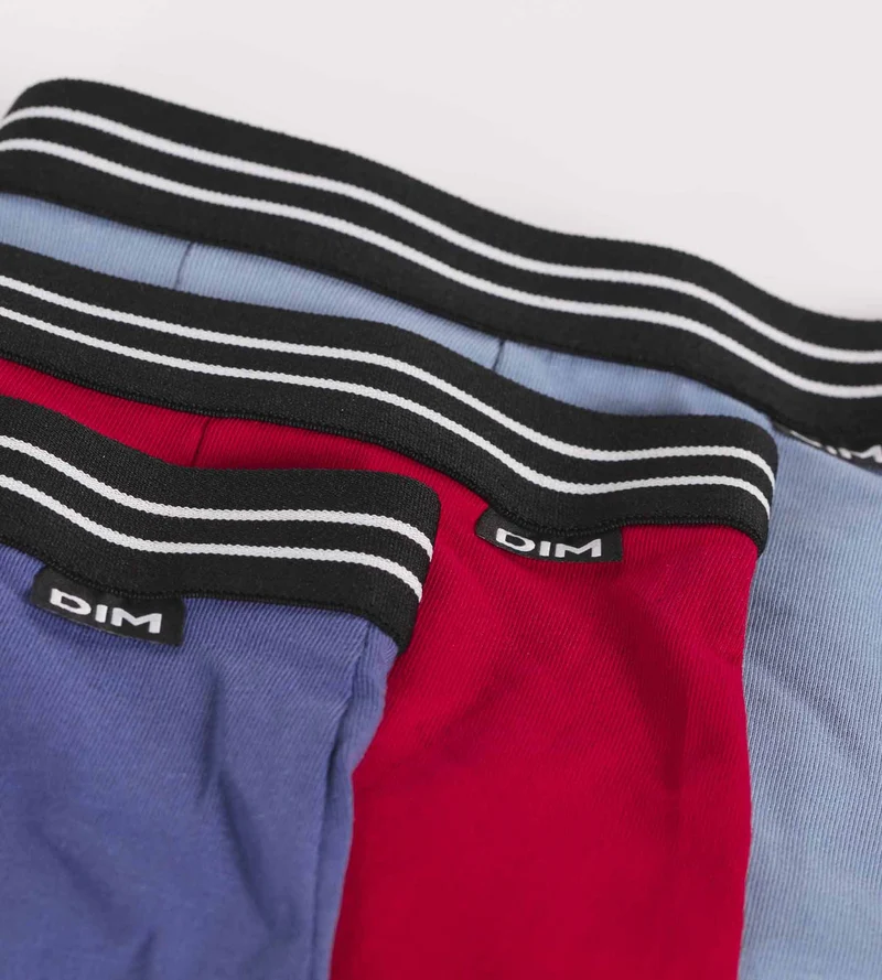 Lot de 3 boxers garçon en coton stretch Rouge Carmin Bleu Ecodim