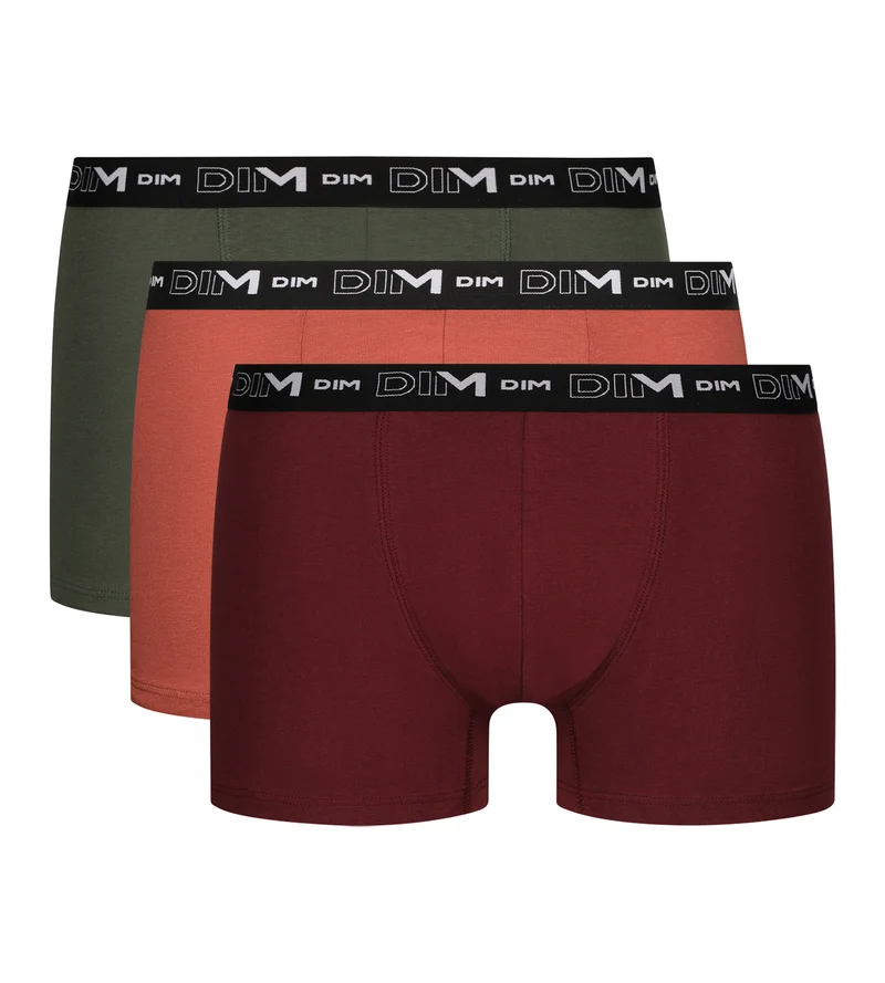 Lot de 3 boxers homme en coton Rouge Vert Dim Coton Stretch