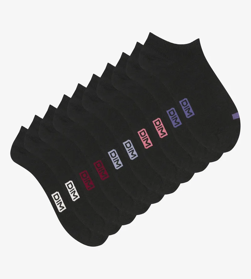 Lot de 5 paires de socquettes femme en coton Noir à pastilles EcoDim