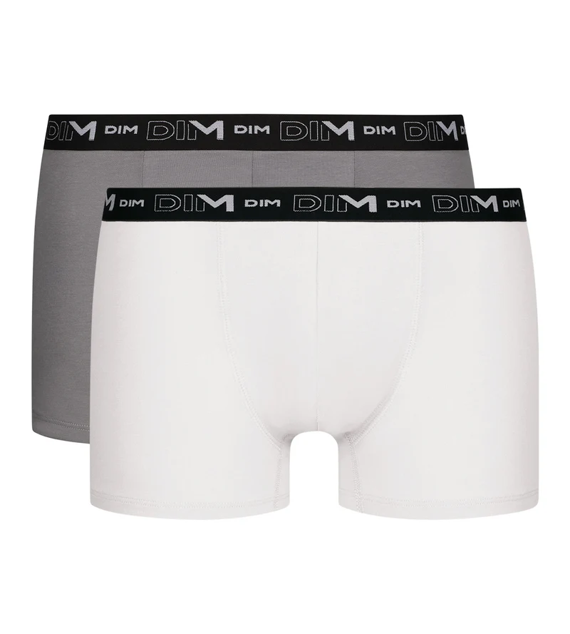 Lot de 2 Boxers homme Blanc Gris ceinture contrastée Dim Coton Stretch