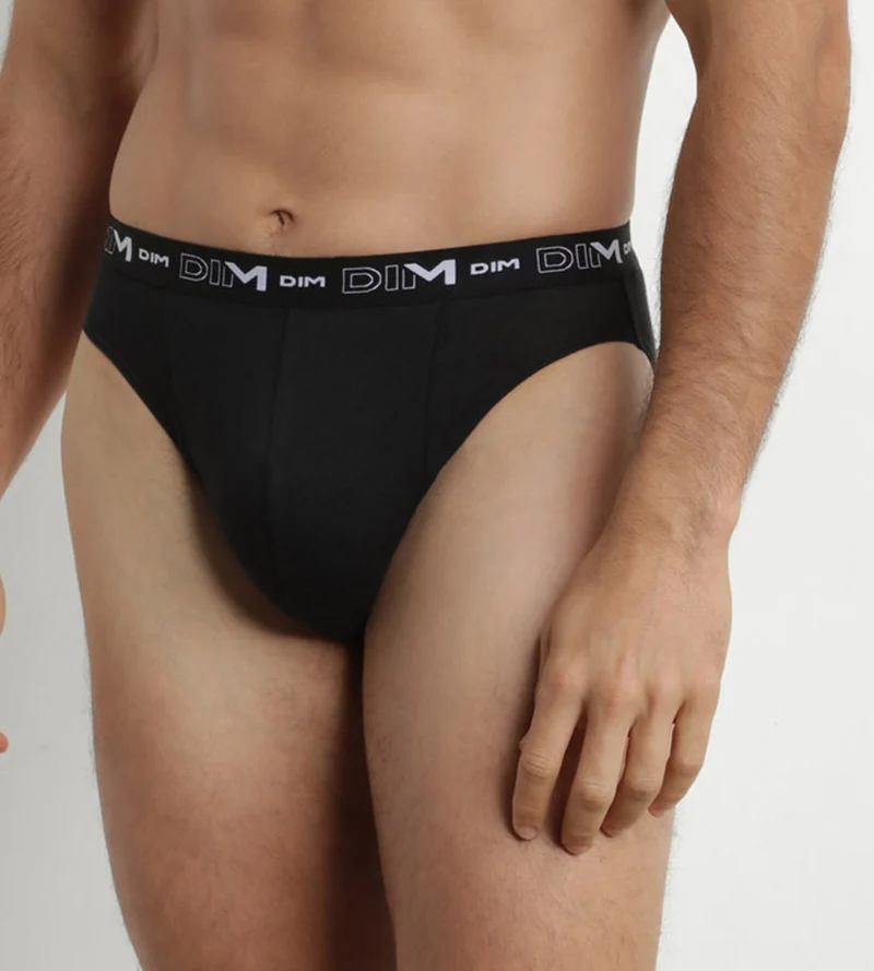 Lot de 2 slips homme Noir Blanc ceinture contrastée Dim Coton Stretch