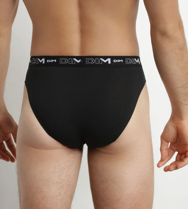 Lot de 2 slips homme Noir Blanc ceinture contrastée Dim Coton Stretch