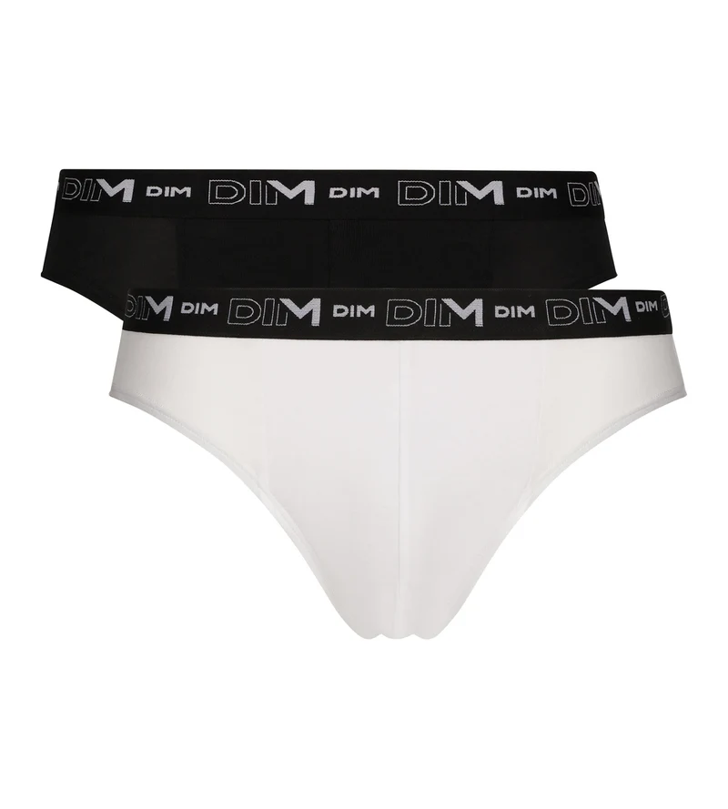 Lot de 2 slips homme Noir Blanc ceinture contrastée Dim Coton Stretch