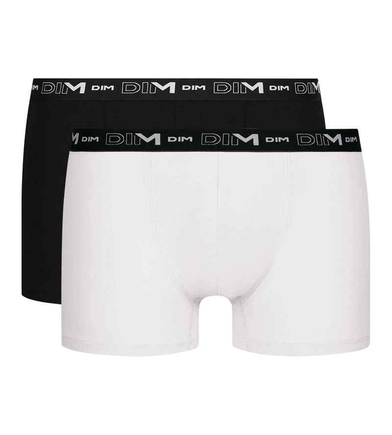 Lot de 2 Boxers homme Noir Blanc ceinture contrastée Dim Coton Stretch