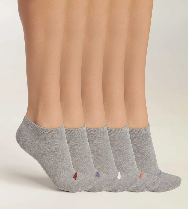 Lot de 5 paires de socquettes femme en coton Gris Clair EcoDim
