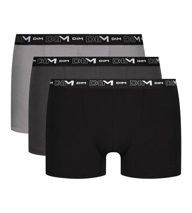 Lot de 3 boxers homme en coton Noir Gris Dim Coton Stretch