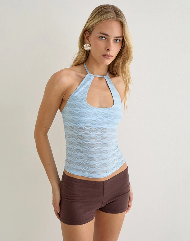 Haut à découpes Ottilia en maille texturée bleue