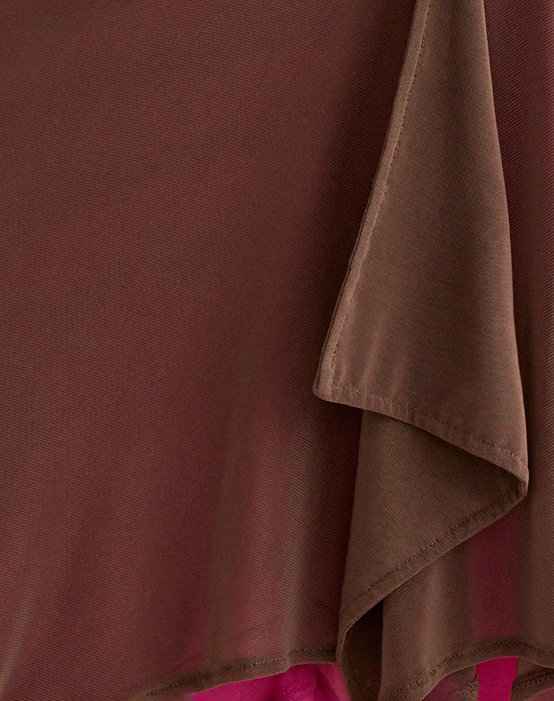 Jupe mi-longue Erinhadi en maille marron avec doublure rose vif