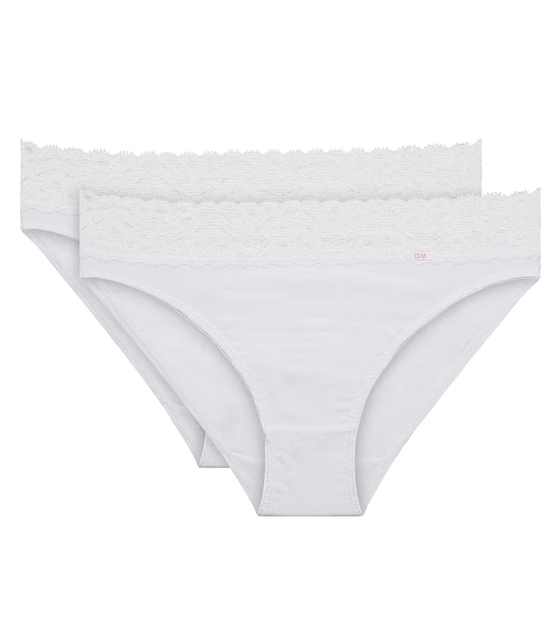 Lot de 2 slips blancs Coton Plus Féminine forme midi