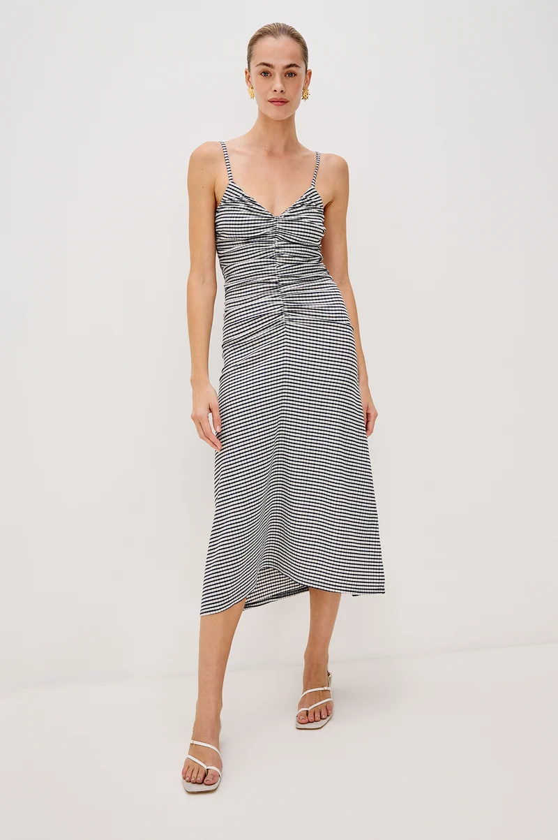Robe midi froncée avec motif vichy Mari