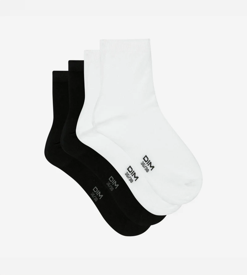 Lot de 2 paires de socquettes en coton blanches et noires