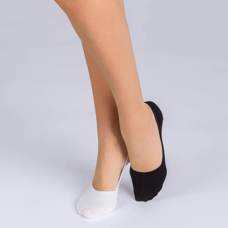 Lot de 2 protège-pieds coton noir et blanc Femme Basic Coton