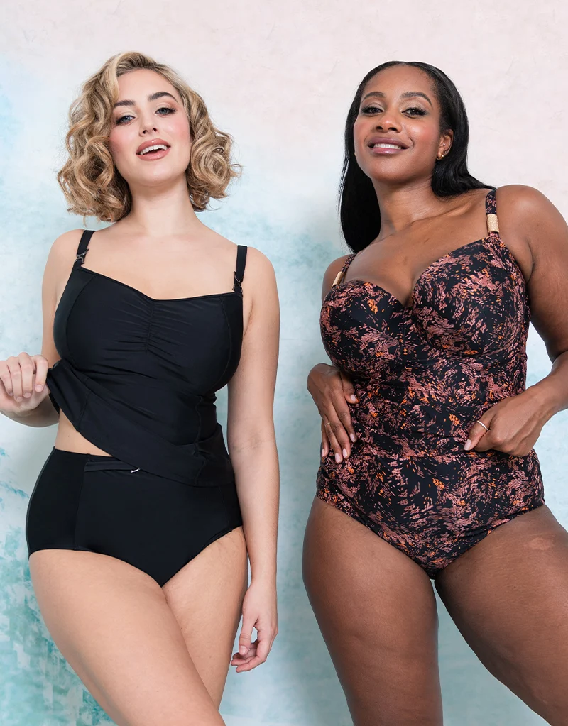 Flirtelle Maya Bay Padded Balcony Tankini Top Black Print