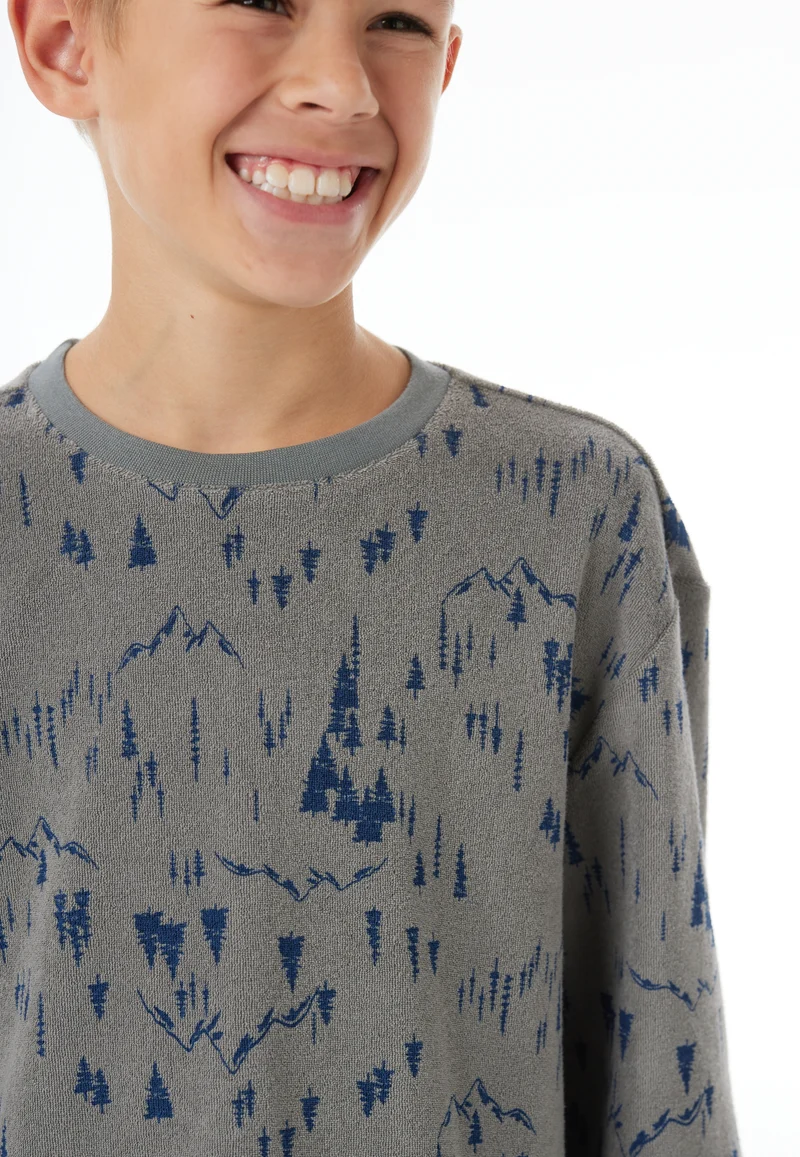 Schlafanzug mit Bündchen Blau/Oliv gemustert - Nightwear