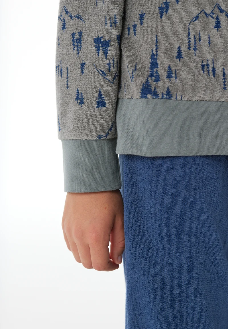 Schlafanzug mit Bündchen Blau/Oliv gemustert - Nightwear