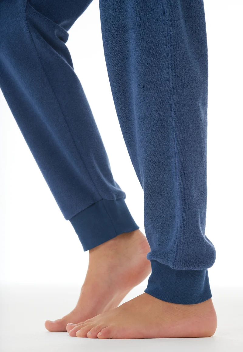 Schlafanzug mit Bündchen Blau/Oliv gemustert - Nightwear