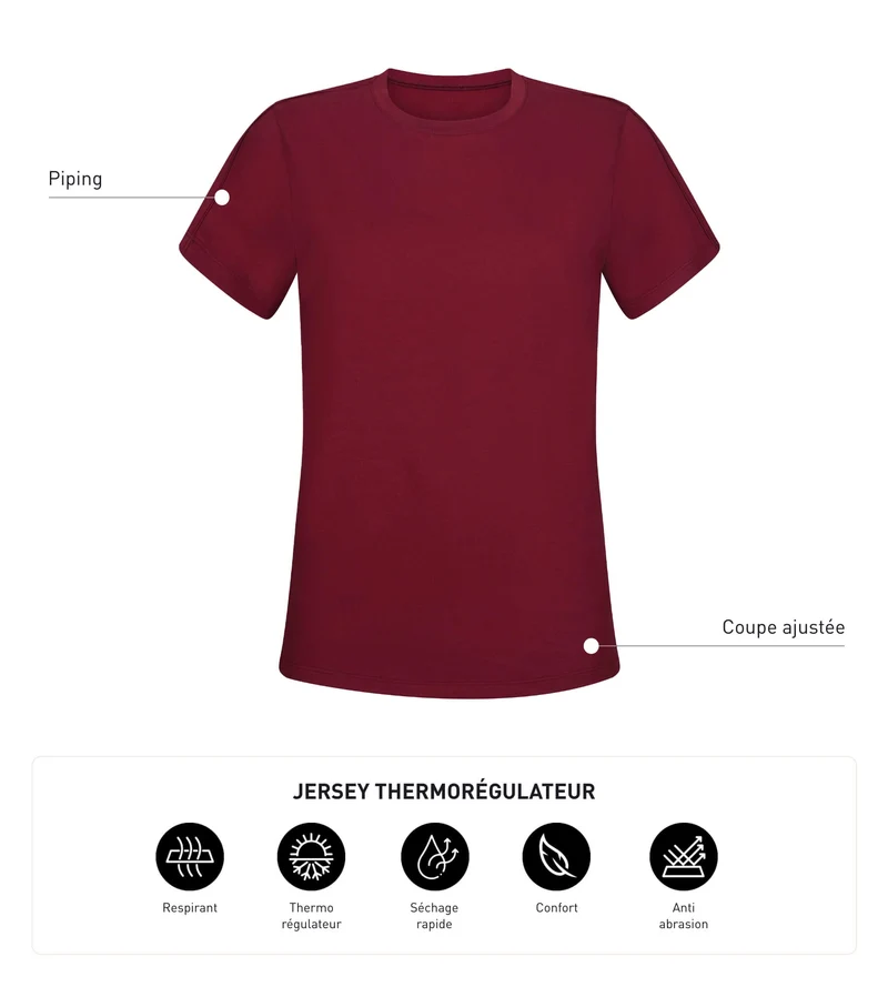 T-shirt de sport femme thermorégulateur en jersey Bordeaux Dim Move
