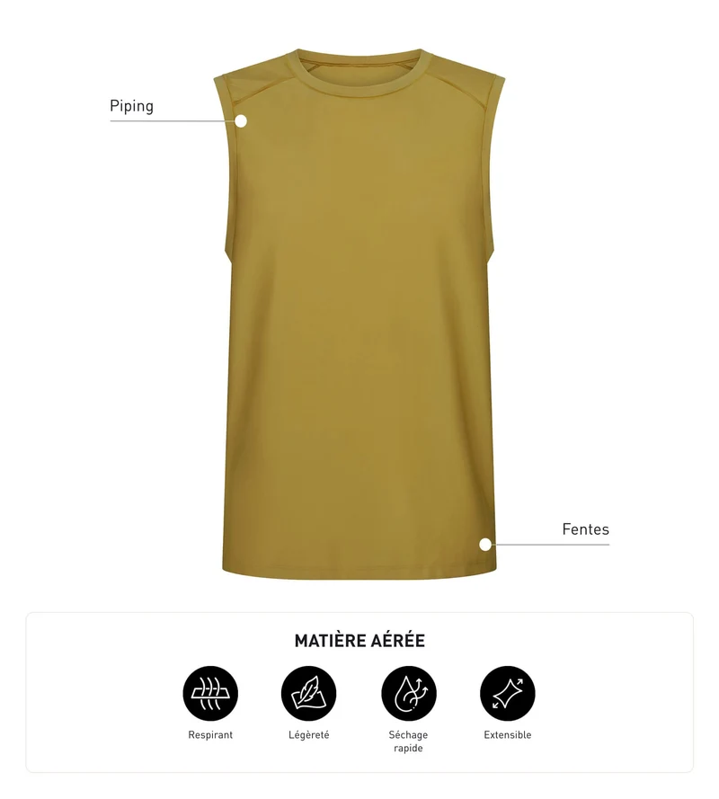 Débardeur de sport homme en matière aérée Olive Dim Move
