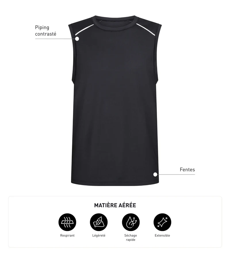 Débardeur de sport homme en matière aérée Noire Dim Move