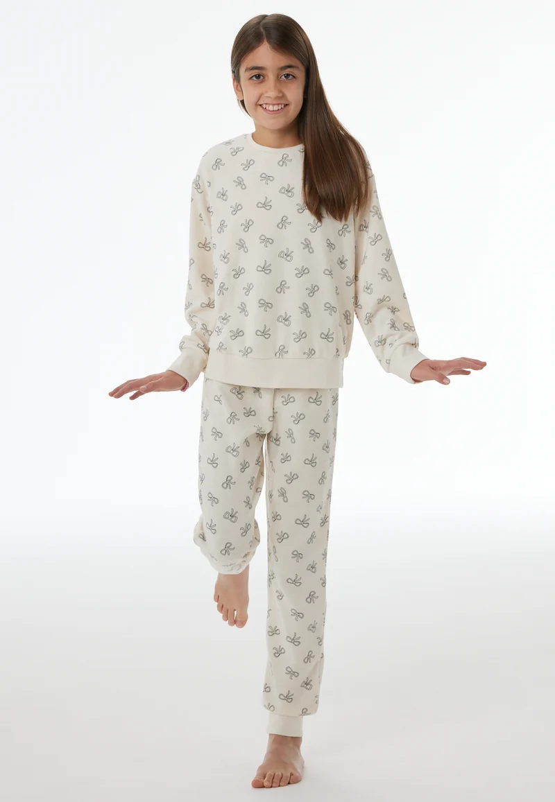 Schlafanzug mit Bündchen Weiss gemustert - Nightwear