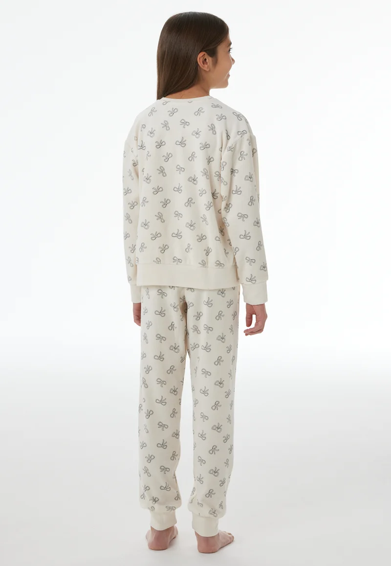 Schlafanzug mit Bündchen Weiss gemustert - Nightwear
