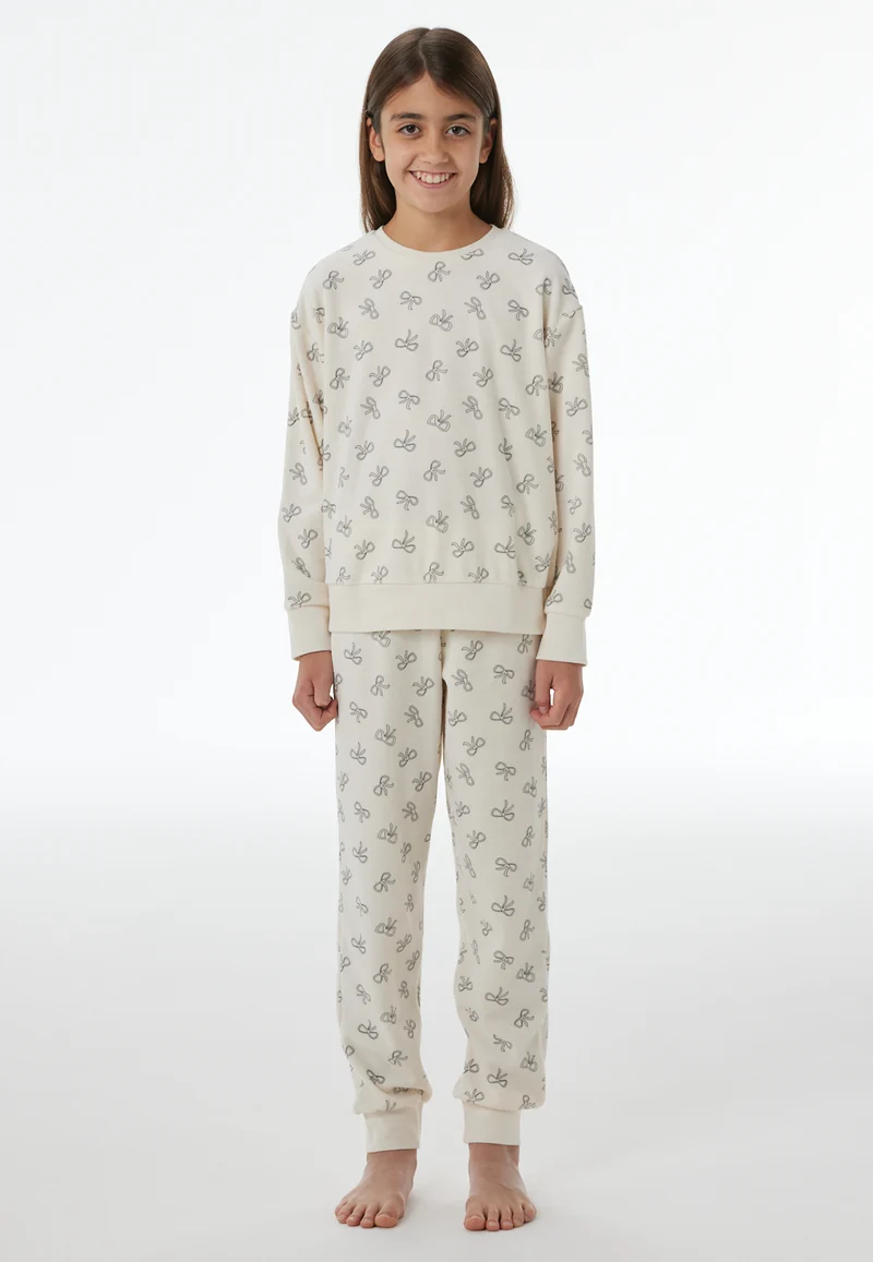 Schlafanzug mit Bündchen Weiss gemustert - Nightwear